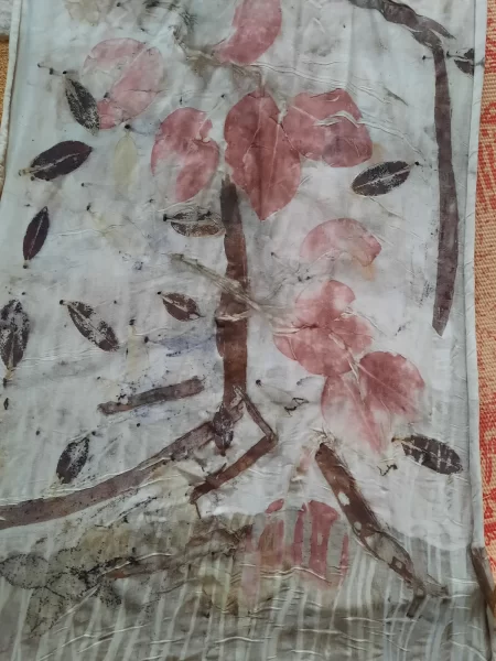 Image of eco-print merino shawl